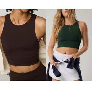 Set of 2 Aerie XTRA High Neck Sports Bras Deep Earth Brown Forest Green Small